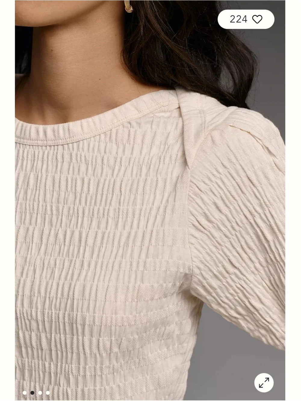 NWT Nation Los Angeles April Ruched Half-Sleeve Top in Cream Porcelain, Small